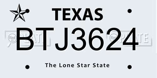 BTJ3624 Texas License Plate