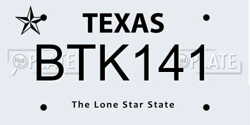 BTK141 Texas License Plate