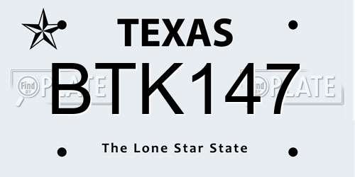 BTK147 Texas License Plate