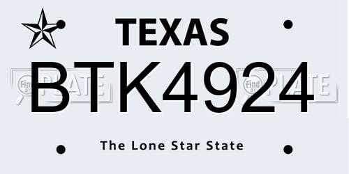 BTK4924 Texas License Plate
