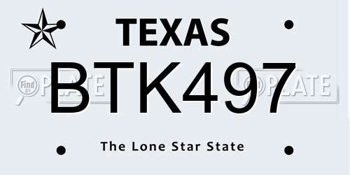 BTK497 Texas License Plate