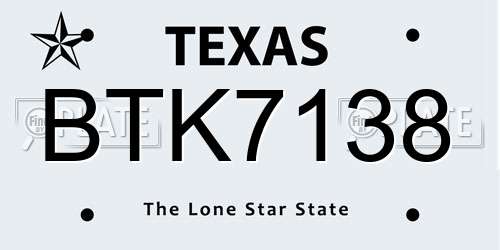 BTK7138 Texas License Plate