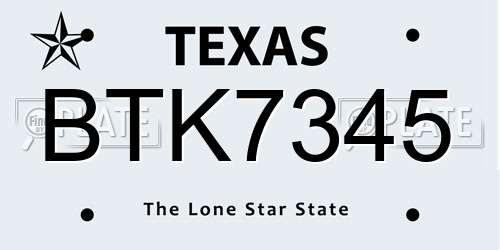 BTK7345 Texas License Plate