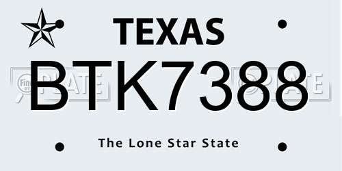 BTK7388 Texas License Plate