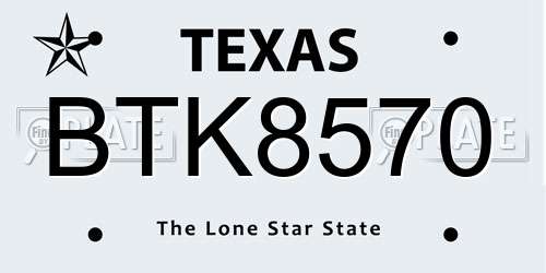 BTK8570 Texas License Plate