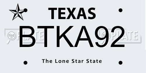 BTKA92 Texas License Plate