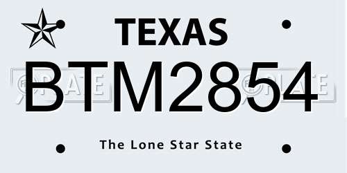 BTM2854 Texas License Plate