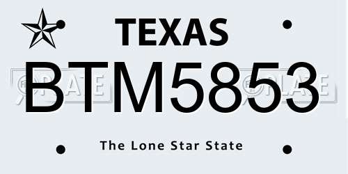 BTM5853 Texas License Plate