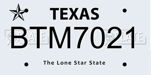 BTM7021 Texas License Plate