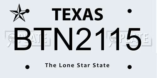 BTN2115 Texas License Plate