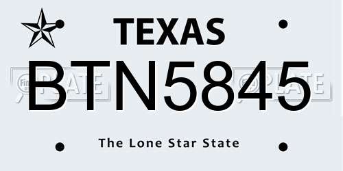 BTN5845 Texas License Plate