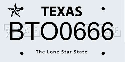 BTO0666 Texas License Plate