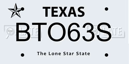 BTO63S Texas License Plate