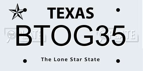 BTOG35 Texas License Plate