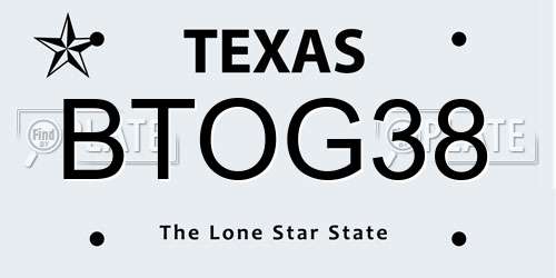 BTOG38 Texas License Plate