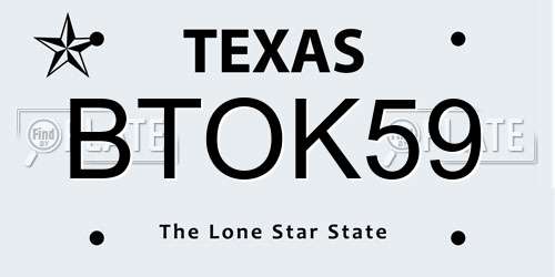 BTOK59 Texas License Plate