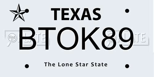 BTOK89 Texas License Plate