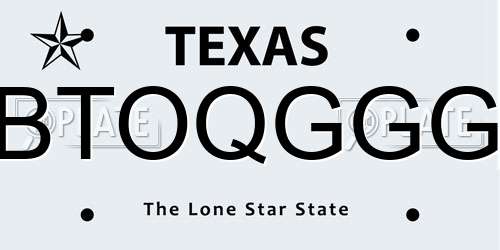 BTOQGGG Texas License Plate