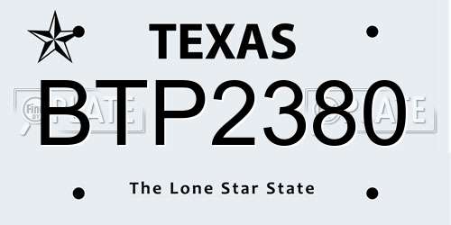 BTP2380 Texas License Plate