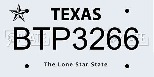 BTP3266 Texas License Plate