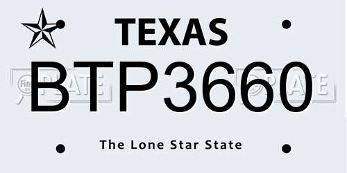 BTP3660 Texas License Plate
