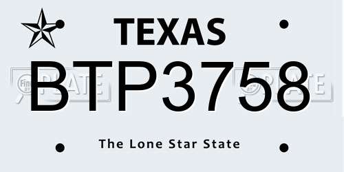 BTP3758 Texas License Plate