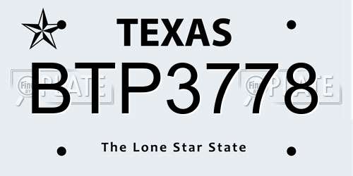 BTP3778 Texas License Plate