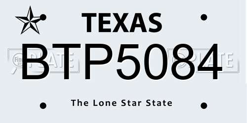 BTP5084 Texas License Plate