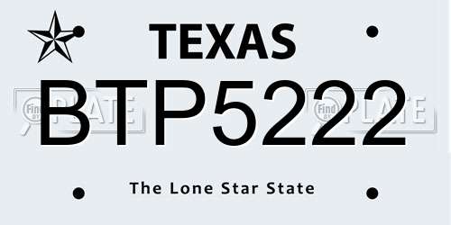 BTP5222 Texas License Plate