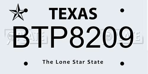 BTP8209 Texas License Plate