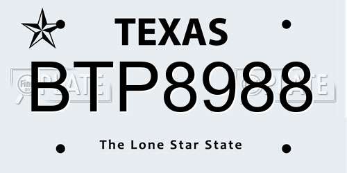 BTP8988 Texas License Plate