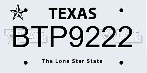 BTP9222 Texas License Plate