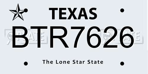 BTR7626 Texas License Plate