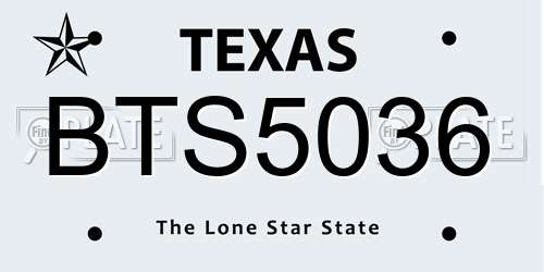 BTS5036 Texas License Plate