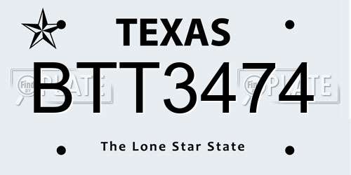 BTT3474 Texas License Plate