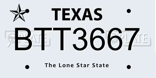 BTT3667 Texas License Plate
