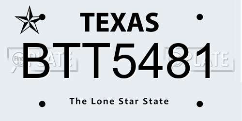 BTT5481 Texas License Plate