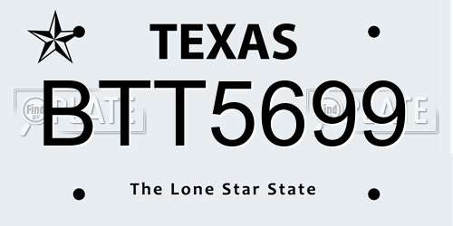 BTT5699 Texas License Plate