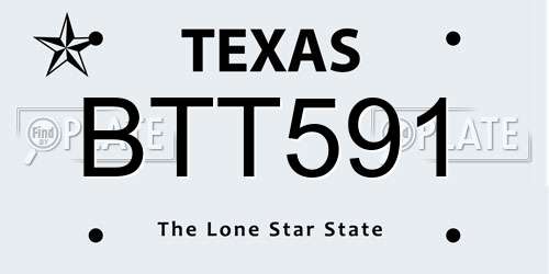 BTT591 Texas License Plate