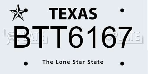 BTT6167 Texas License Plate