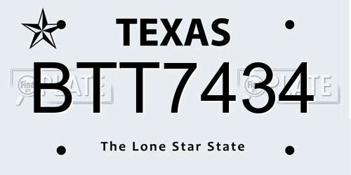 BTT7434 Texas License Plate