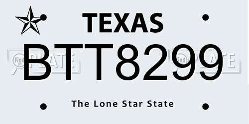BTT8299 Texas License Plate