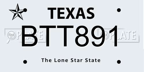 BTT891 Texas License Plate