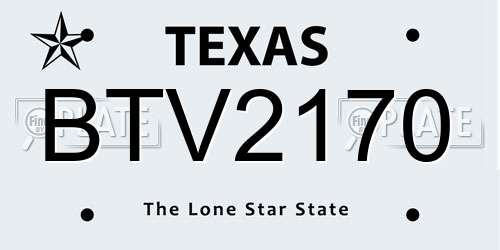 BTV2170 Texas License Plate
