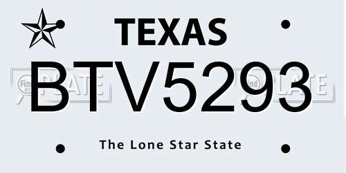BTV5293 Texas License Plate