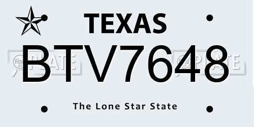 BTV7648 Texas License Plate
