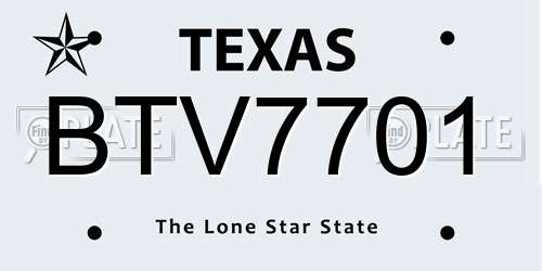 BTV7701 Texas License Plate