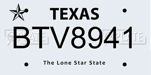 BTV8941 Texas License Plate