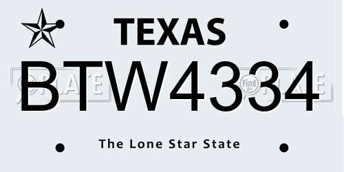 BTW4334 Texas License Plate