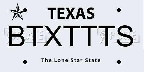 BTXTTTS Texas License Plate